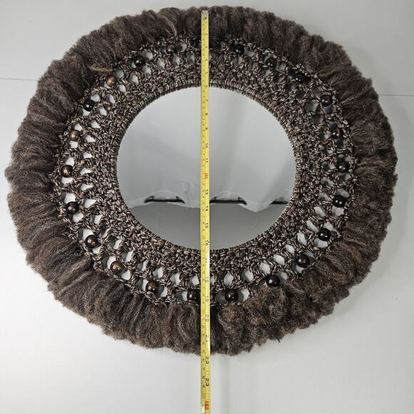 Vintage Large Macrame Wood Beaded Hanging Mirror 22" Boho Chic 70s Inspired - Picture 5 of 7